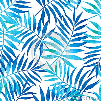 Seamless pattern with blue and turquoise tropical palm leaves Stock Photo