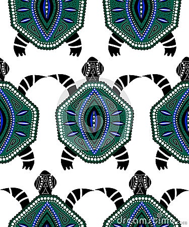 Seamless pattern of blue turtles Vector Illustration