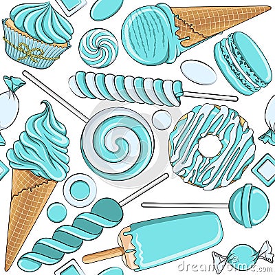 Seamless pattern with blue and white sweets. Vector Illustration