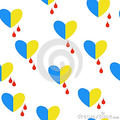 Seamless pattern blue yellow hearts and blood drops. Love and crying symbol repetition motif, vector eps 10 Vector Illustration