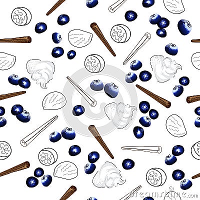 Seamless pattern of blueberries Stock Photo