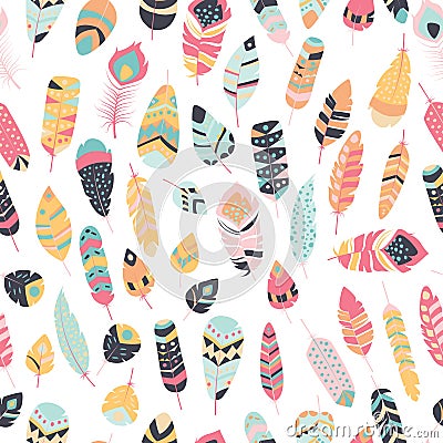 Seamless pattern with boho vintage tribal ethnic colorful Vector Illustration