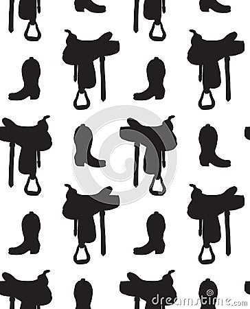 Seamless pattern of boot and saddle silhouette Stock Photo