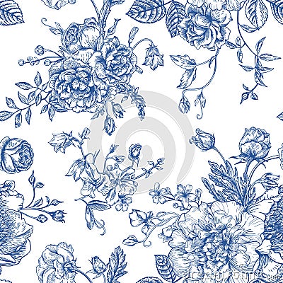 Seamless pattern with bouquet of flowers. Vector Illustration