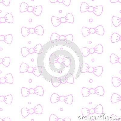 Seamless pattern with bows, asymmetric random polka dots, bubbles or buttons. Cute fun simple vector texture Vector Illustration