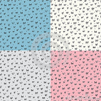 Seamless pattern with bows. Set of four Vector Illustration