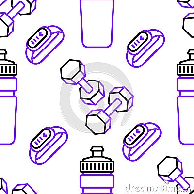 Seamless pattern. Bracelet, bottle and dumbbells. Vector Illustration