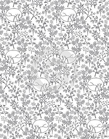 Seamless pattern with branches and foxes. Vector Illustration