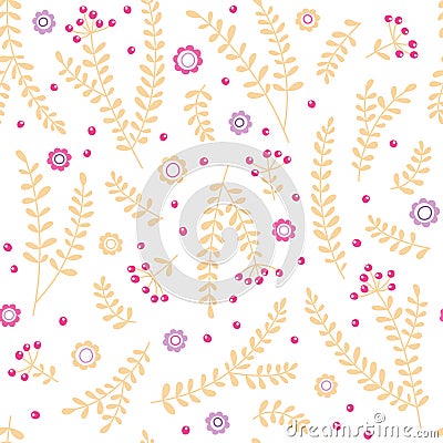 Seamless pattern with branches and rowan berries. Vector Illustration