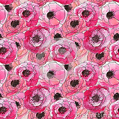 Seamless pattern with briar roses Stock Photo