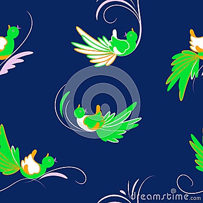 Seamless pattern with bright birds Vector Illustration