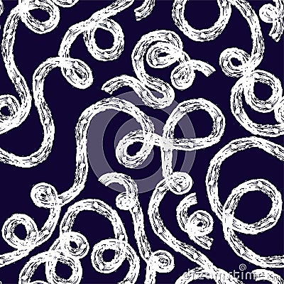 Seamless pattern of bright colorful abstract squiggles print, continuous line, textured scribble spiral and wavy lines Vector Illustration
