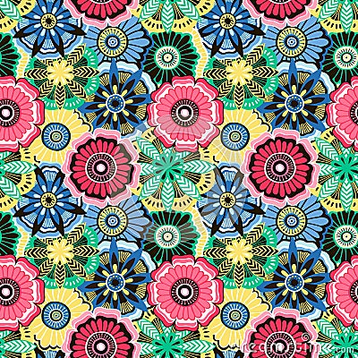 Seamless pattern from bright decorative flowers Vector Illustration