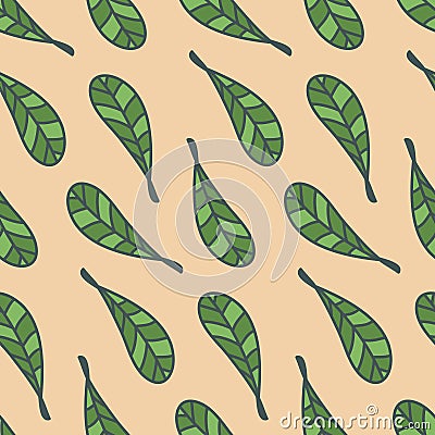 Seamless pattern with bright green fantasy leaf, decorative art background Vector Illustration