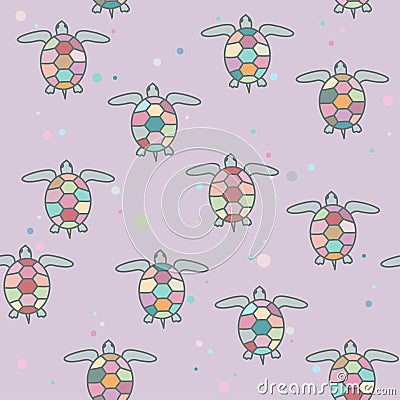 Seamless pattern with bright sea turtles. Vector illustration. Vector Illustration