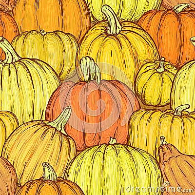 Seamless pattern with bright sketchy pumpkins. Vector illustration Vector Illustration
