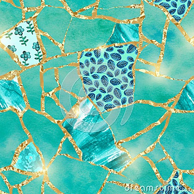 seamless pattern broken porcelain, kintsugi style Stock Photo