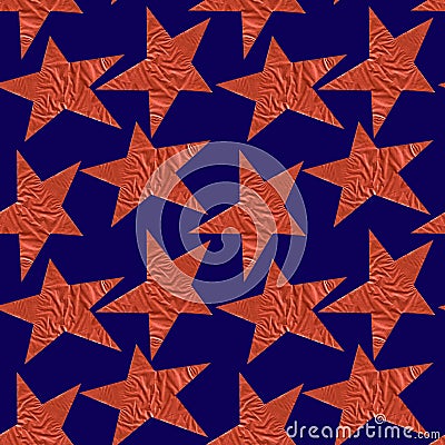 Seamless pattern with bronze stars on a blue background Stock Photo