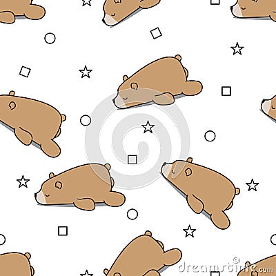 Seamless pattern brown bear sleeping Vector Illustration