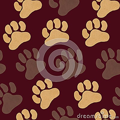 Seamless pattern with brown and beige acrylic paw prints Stock Photo