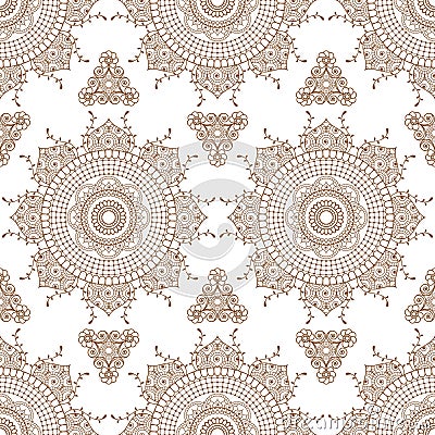 Seamless pattern with brown mehndi floral henna lace buta decoration items in Indian style Stock Photo