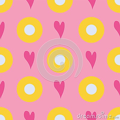 Seamless pattern of bubbles and hearts on a pink background. Vector Illustration