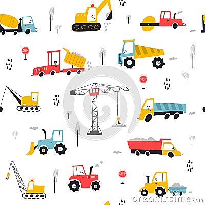 Seamless pattern with building equipment. Kids print. Vector hand drawn illustration Vector Illustration