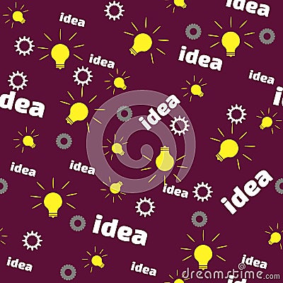 Seamless Pattern with Bulb, Gear and Word Idea. Vector Illustration