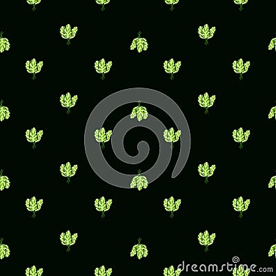 Seamless pattern bunch spinach salad on black background. Minimalistic ornament with lettuce Vector Illustration