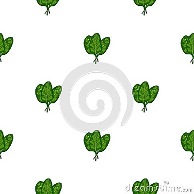 Seamless pattern bunch spinach salad on white background. Minimalistic ornament with lettuce Vector Illustration