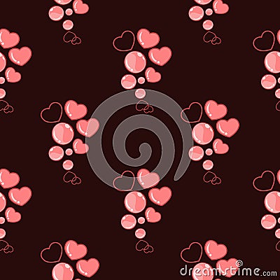 Seamless pattern with bunches of heart and rounded balloon, line drawing hearts and bubbles background. Stock Photo