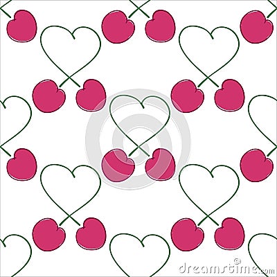 Seamless pattern bunches Love cherry. Vector Illustration