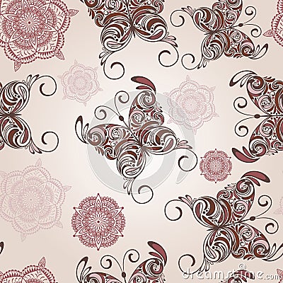 seamless pattern with butterflies and abstra Vector Illustration