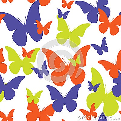 Seamless pattern of butterflies of different color. Vector Illustration