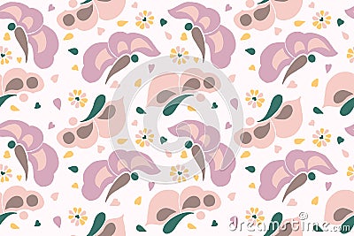 Seamless pattern of butterflies, flowers and hearts Vector Illustration