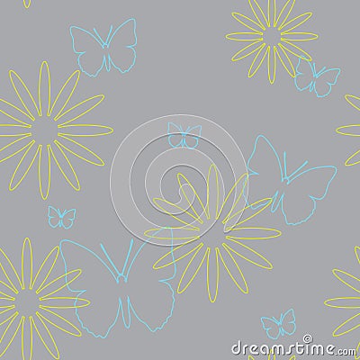 Seamless pattern of butterflies and flowers. Vector Illustration