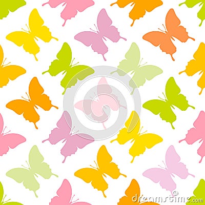 Seamless Pattern Butterflies Green Pink Yellow Orange Vector Illustration