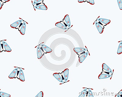 Seamless pattern, butterflies, moths. Nature, endless background. Flying fauna, winged insects repeating print. Texture design for Vector Illustration