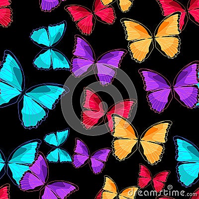 Seamless pattern the butterfly blue morpho monarch vector illust Vector Illustration