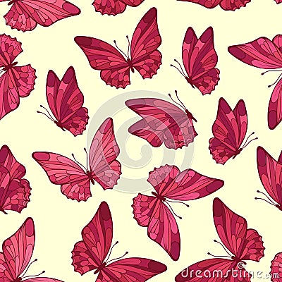 Seamless pattern with butterfly. Cute floral seamless. Kids background for princess. Vector Illustration