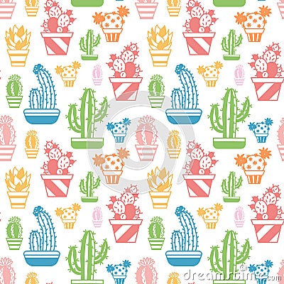 Seamless pattern of cacti. Vector Illustration