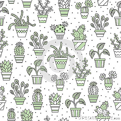 Seamless pattern of cacti. Vector Illustration