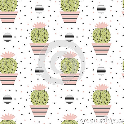 Seamless pattern of cacti. Vector Illustration