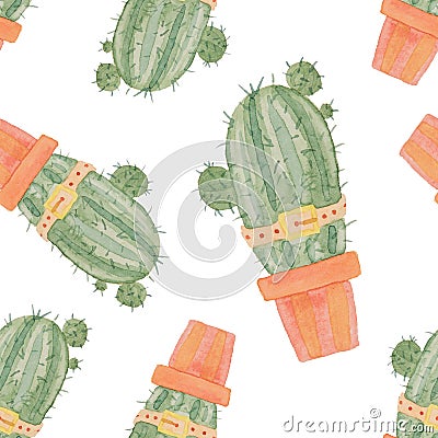 Seamless pattern of cactus characters painted in watercolor Stock Photo