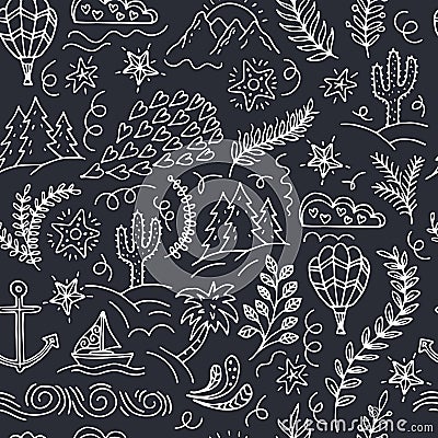 Seamless pattern with cactus, palm trees, ship anchor Vector Illustration