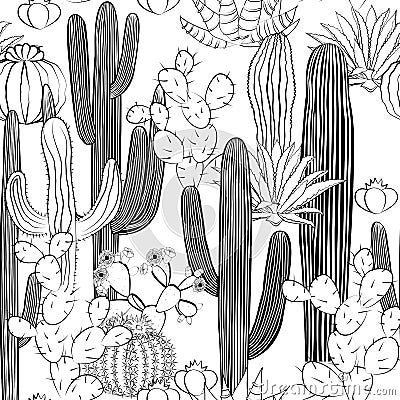 Seamless pattern with cactus. Wild cacti forest Vector Illustration