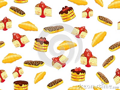 Seamless pattern with cake, croissant and eclair Vector Illustration