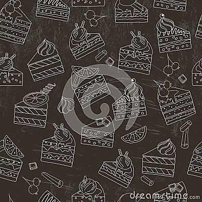 Seamless pattern with cake slices. Stock Photo