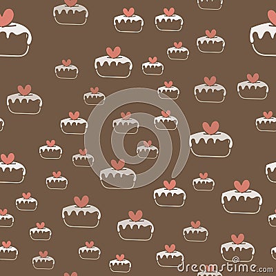 Seamless pattern with cakes and hearts . Vector. Vector Illustration