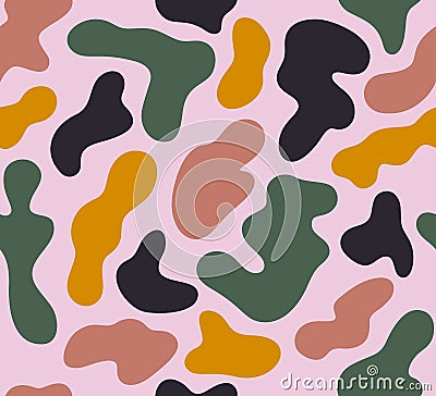 Seamless Pattern with Camouflage. Vector Contemporary Art Background. Camo Illustration with Abstract Curve Shapes Vector Illustration